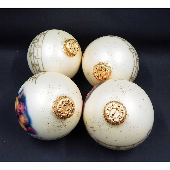 Krebs Gold Glass Ball Ornaments Angels Cherubs Musical Notes 2.5" Set of 4 - Picture 5 of 9